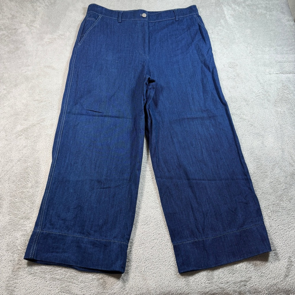 Akris Punto Wide Leg Jeans Women 10 Blue Denim Cotton Blend High Rise Cropped